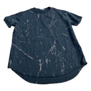 Kliegou Mens Short Sleeve Crew Neck Marbled T-Shirt Size XL Navy Blue